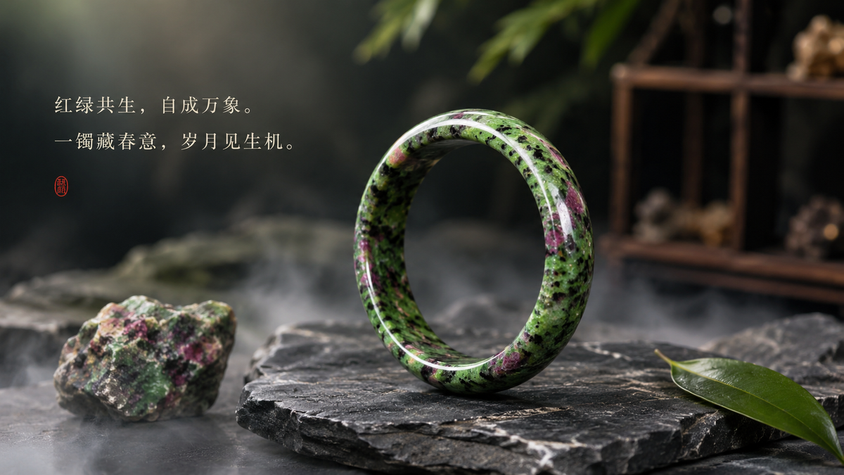 纯天然红绿宝手镯（Ruby in Zoisite）款一